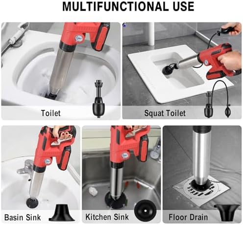 Electric Toilet Plunger RED 2-Min Unclog Bathroom Use