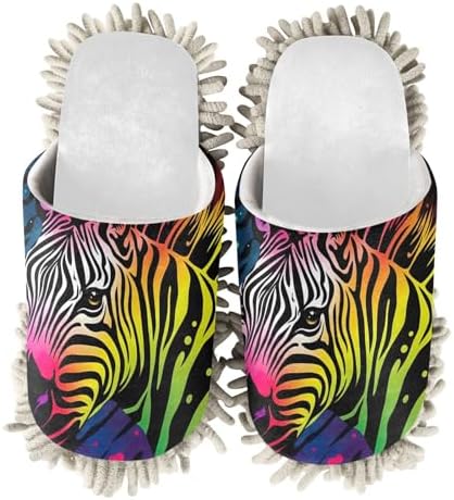 RunningBear White Zebra Mop Slippers for Cleaning