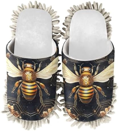 RunningBear White Vintage Black Bee Mop Slippers