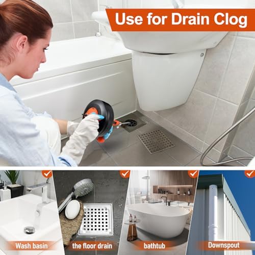 KINGLEV 50ft Steel Drain Snake Powerful Durable for Sink Shower Clogs