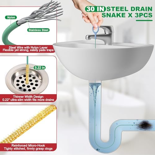 EastLink Drain Snake Set 18-Piece Effortless Cleaning