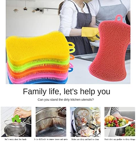 Qaeoity Silicone Sponge Dish Washing Kitchen Scrubber 6 Pack Reusable Non-Stick