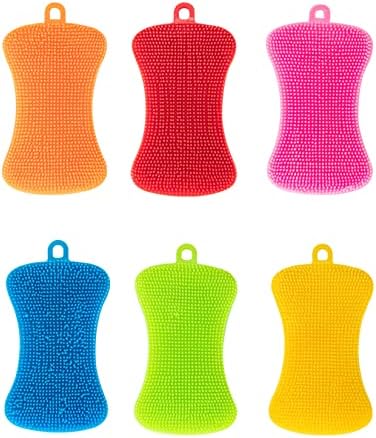 Qaeoity Silicone Sponge Dish Washing Kitchen Scrubber 6 Pack Reusable Non-Stick