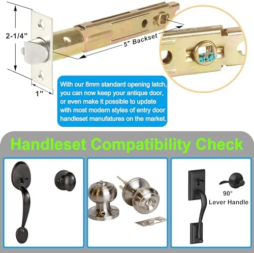 ACEPLANET 5 Inch Backset Entry Door Latch with Satin Nickel