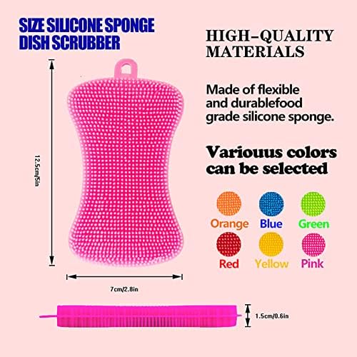 Qaeoity Silicone Sponge Dish Washing Kitchen Scrubber 6 Pack Reusable Non-Stick