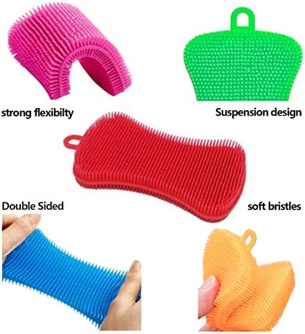 Qaeoity Silicone Sponge Dish Washing Kitchen Scrubber 6 Pack Reusable Non-Stick