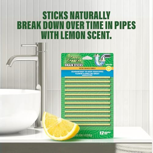 Green Gobbler Drain Cleaner Deodorizer Lemon Scent Sticks - 24 Pack
