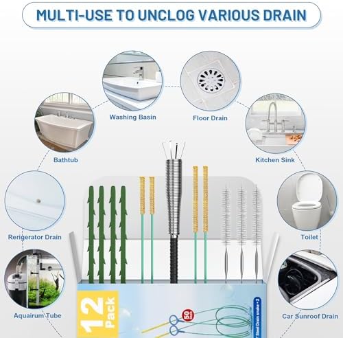 12-Piece Set for Sink Shower and Toilet Drain Cleaning
