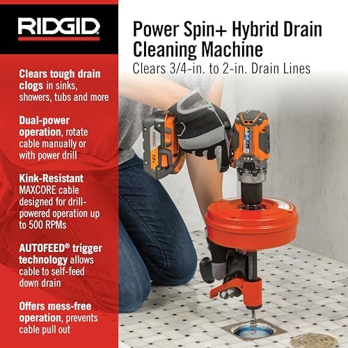 Ridgid 57043 POWER SPIN Efficiently Cleans Drains