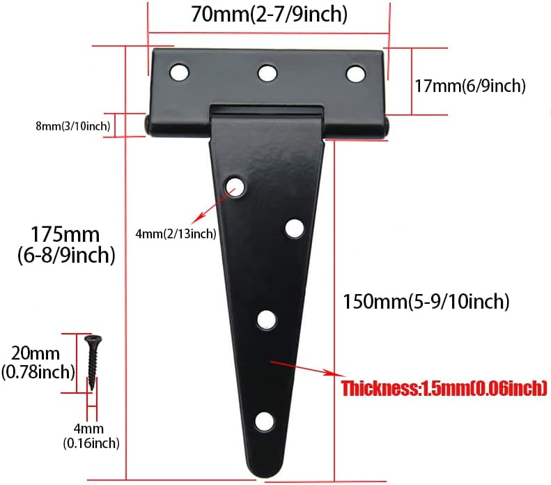 4-Piece Rust-Proof T-Strap Hinges for sheds Barns and more