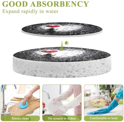 Music Note Girl Heart Dish Sponges Kitchen Dishwashing Sponges Set of 3