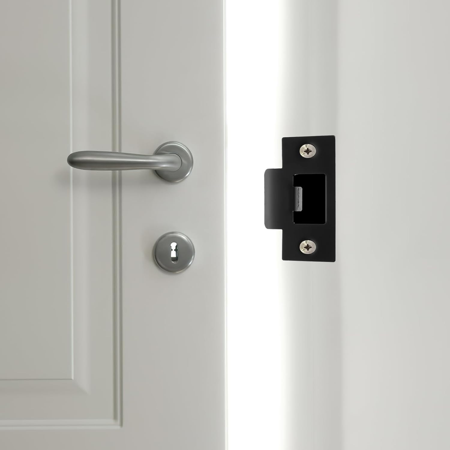 DOITOOL 4-Piece Black Door Strike Plate Stainless Steel Security for Doors