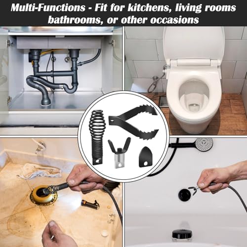COITEK 4PCS Drain Cleaner Set Multi-Functional Drain Snake for Plumbing Black