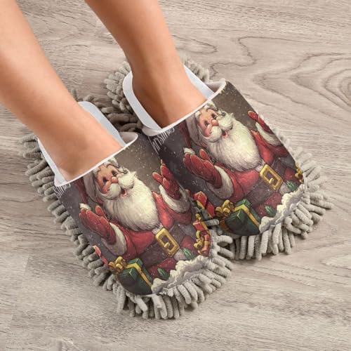 White Merry Christmas Santa Mop Slippers