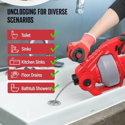 20V Cordless Drain Snake with Extendable 25FT Cable