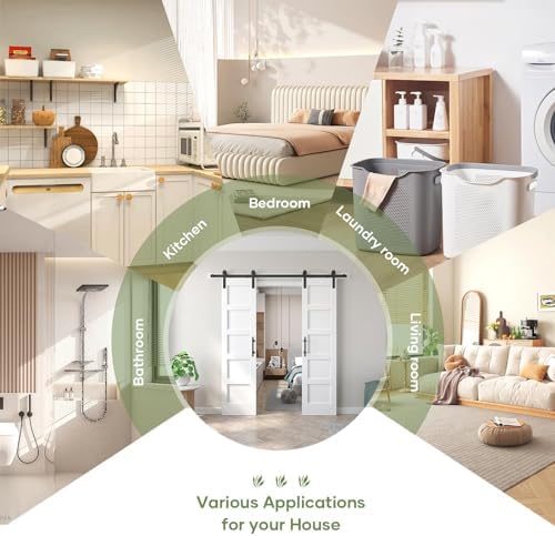 FREDBECK Double 21inx84in White Barn Door and 7FT Sliding Barn Door Hardware Kit