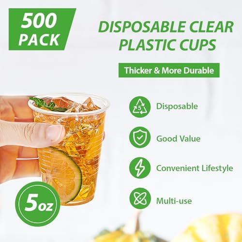 Sturdy 500-Pack of 5 oz Clear Plastic Cups for Party Daily Use