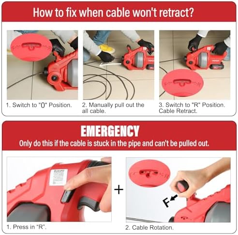 20V Cordless Drain Snake with Extendable 25FT Cable