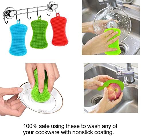 Qaeoity Silicone Sponge Dish Washing Kitchen Scrubber 6 Pack Reusable Non-Stick