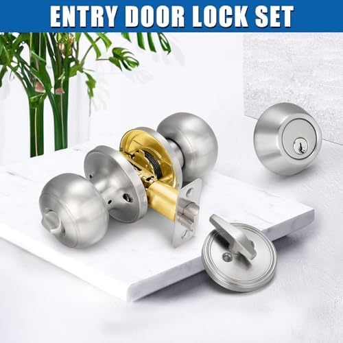 Sopoby 4 Sets Entry Door Knob and Single Cylinder Deadbolt Combo Set