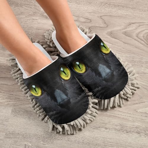 White Black Cat Eyes Mop Slippers