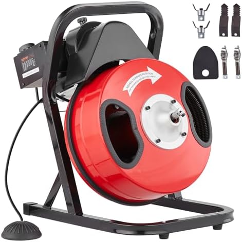 VEVOR 50FTx12Inch Steel Core Electric Drain Auger for 2 to 4 Pipes Powerful Drain Cleaning Tool