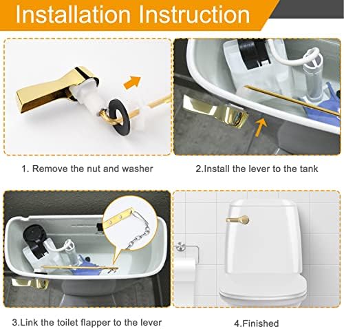 Hibbent 2-Pack Front Mount Toilet Flush Lever Set with 2-Piece Stainless Steel Flapper Chains Shiny Gold Finish