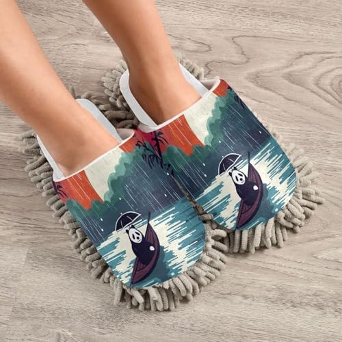 White Panda Raining cartoon mop slippers
