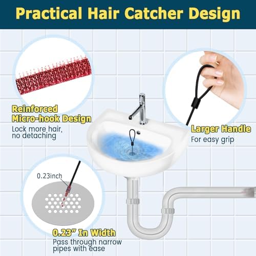 DrainSoon 30-Inch Metal Drain Snake Hair Clog Remover Anti-Break Tool with nylon Coating Safe for Pipes 5-Pack