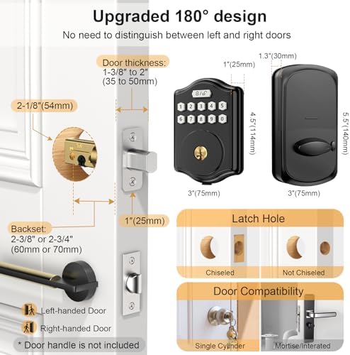 Black Smart Deadbolt - Keyless Entry Door Lock with 2 Keys