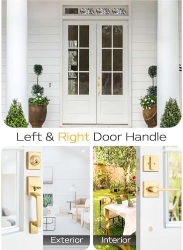 EHOMEWARE Gold Front Door Handle Set - Brass Heavy Duty Single Cylinder Deadbolt Combo