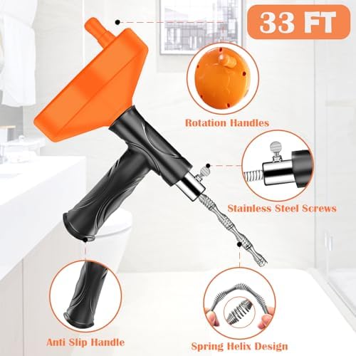 DRP-Drain Snake 33ft Drain Snake Auger for Kitchen Bathroom Clogs