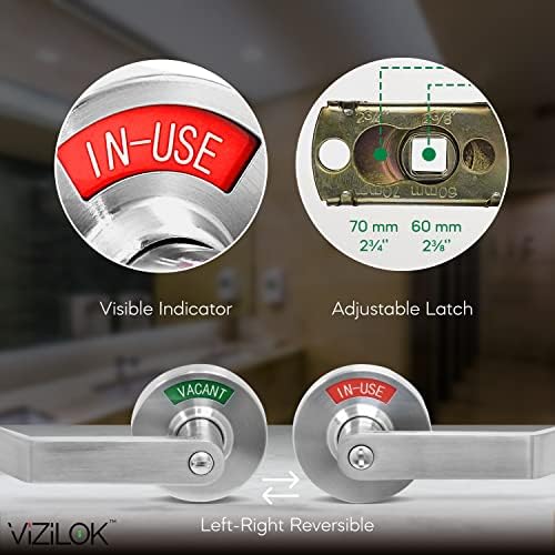 VIZILOK Commercial Door Lock with Vacant Indicator Satin Chrome ANSI Grade2