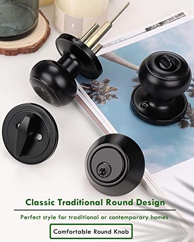 Sturdy 4-Pack Keyed Alike Entry Door Knobs with Single Cylinder Deadbolt Set for Exterior Security