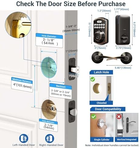 Fingerprint Door Lock - Veise Smart Keypad with Keypaddead bolt Oil Rubbed Bronze