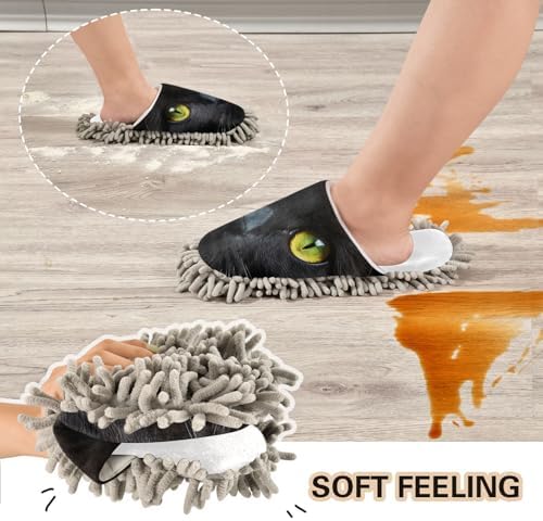 White Black Cat Eyes Mop Slippers