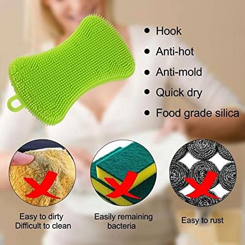 Qaeoity Silicone Sponge Dish Washing Kitchen Scrubber 6 Pack Reusable Non-Stick