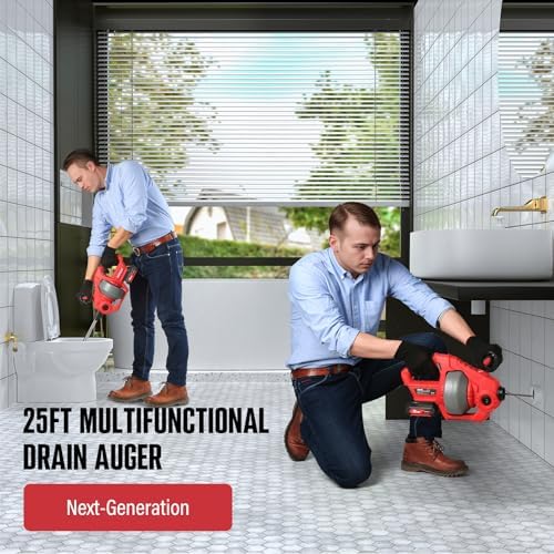 20V Cordless Drain Snake with Extendable 25FT Cable
