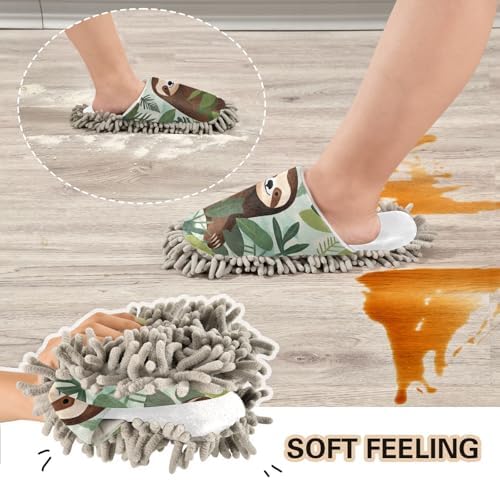 Runnin Bear White Leaves Sloth Mop Slippers