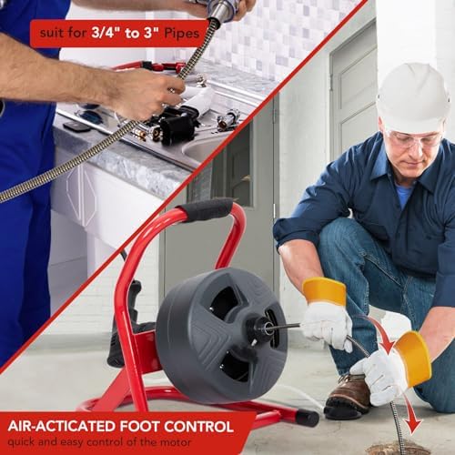 PioneerWorks 50Ft Drain Cleaner Machine Professional Grade