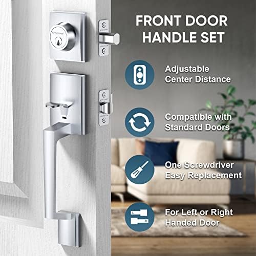 Ticonn Front Door Door Handle Set - Heavy Duty Door Lever and Single Cylinder Deadbolt Combo