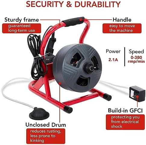 PioneerWorks 50Ft Drain Cleaner Machine Professional Grade