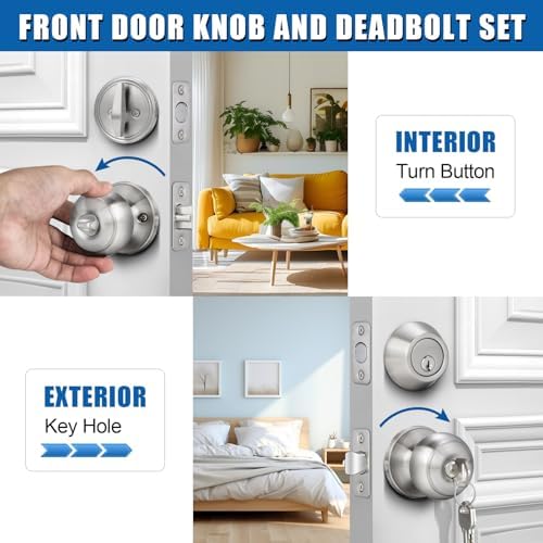 Sopoby 4 Sets Entry Door Knob and Single Cylinder Deadbolt Combo Set