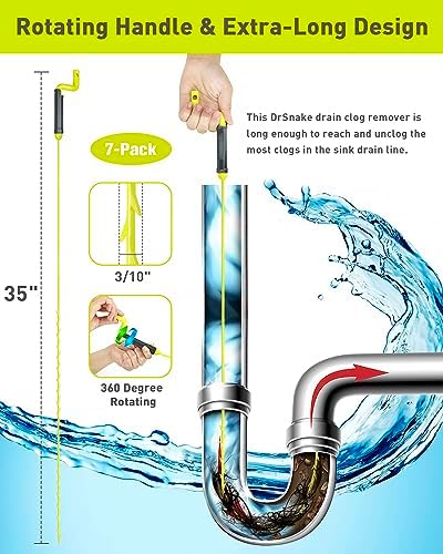 35inch Drain Clog Remover with Rotating Handle and 7 Refills