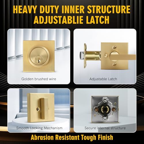Cielsa DawnGold Heavy Duty Privacy Lever Door Handle and Single Cylinder Deadbolt Lock Set Easy Install 1-Year Warranty
