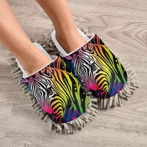 RunningBear White Zebra Mop Slippers for Cleaning