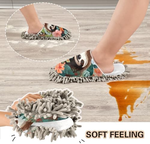 Keep Your Feet Comforted - White Leaves Flowers Sloth Mop Slippers