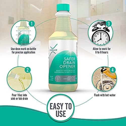 XionLab Safer Greener Drain Clog Remover - Effective for Hair Grease - Septic Safe Odorless Biodegradable 32 oz