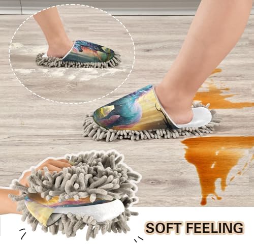 White Unicorn Watercolor Mop Slippers - Cozy Functional
