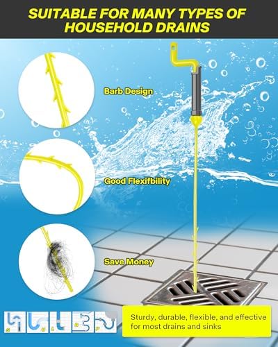 35inch Drain Clog Remover with Rotating Handle and 7 Refills